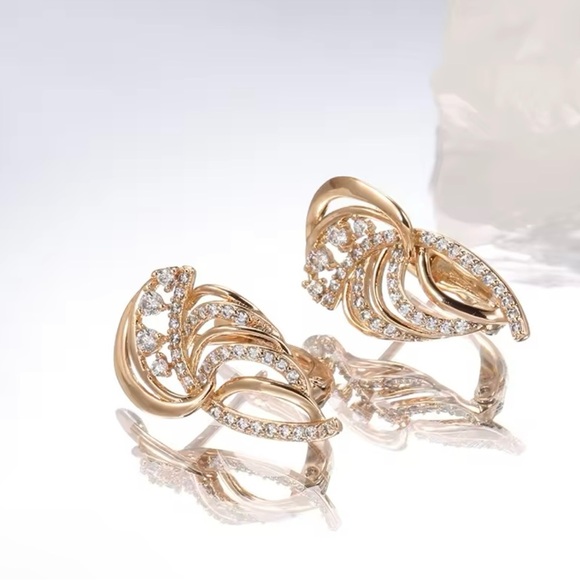 Luxury Full Zircon Vintage Texture Drop Earrings 585 - Picture 4 of 6